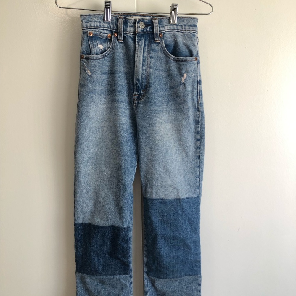 Ankle Straight Ultra High Rise Jeans from Abercrombie with Dark Blue Patches